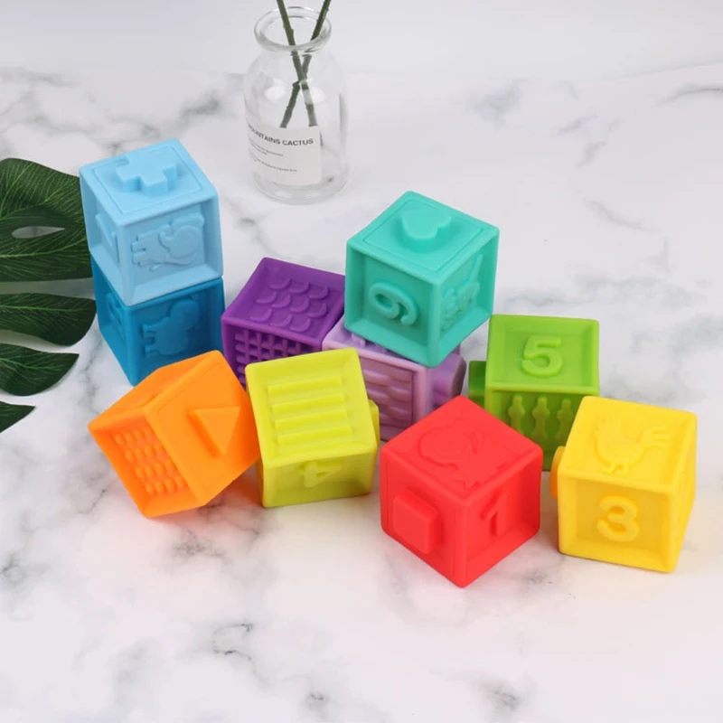 Детские игрушки, силиконовые строительные блоки, 3D сенсорные мягкие шарики для рук, Детские массажные с резиновым покрытием, прорезыватели для зубов, Игрушки для ванны