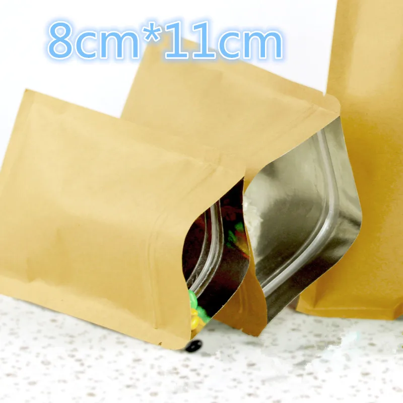 DHL 8*11cm (3.1"*4.3") Zipper Top Brown Kraft Paper Aluminum Foil Event Packing Bags For Coffee Nuts Food Package Ziplock Pouch | Дом и