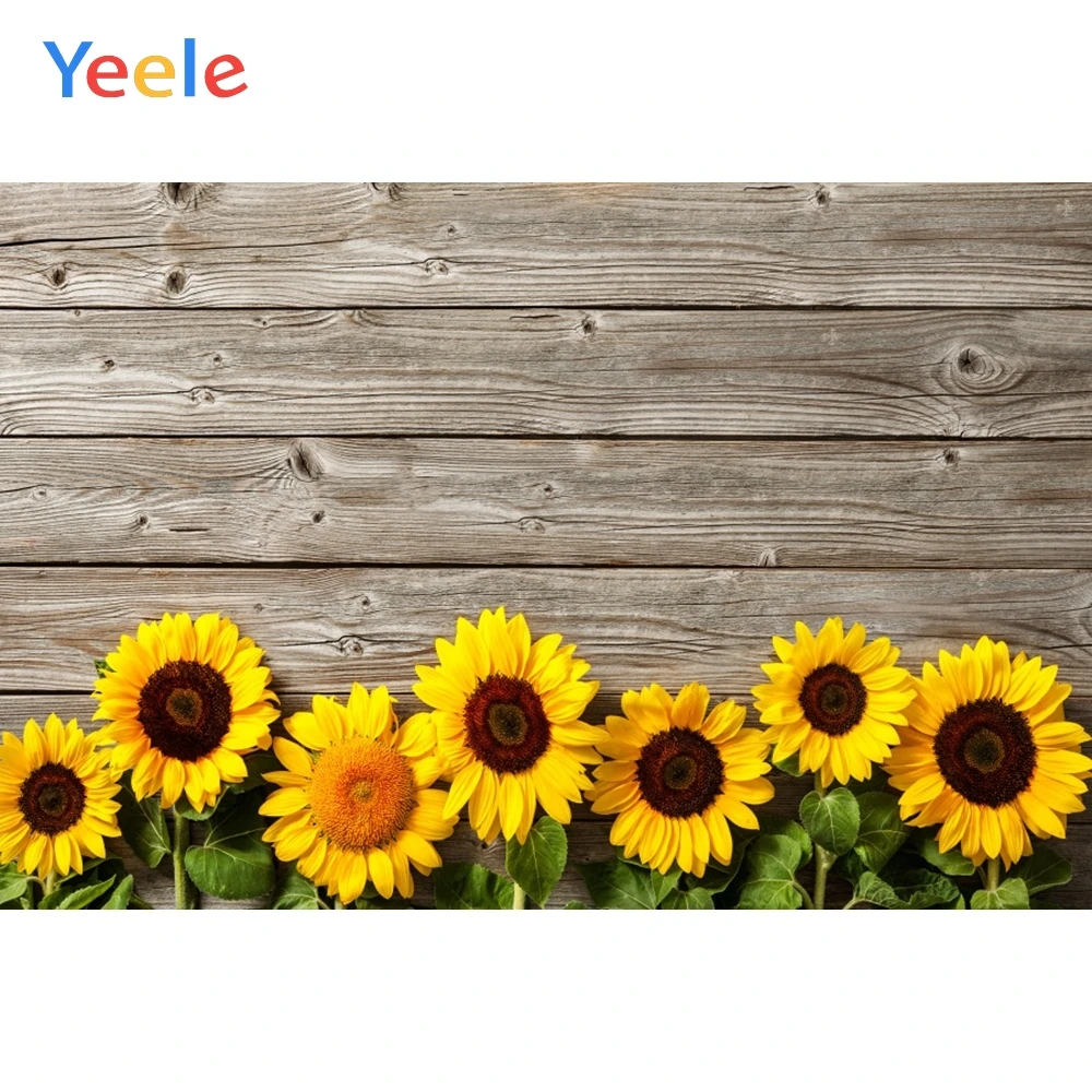 

Yeele Wooden Board Sunflowers Fresh Flower Portrait Photography Backgrounds Customized Photographic Backdrops for Photo Studio