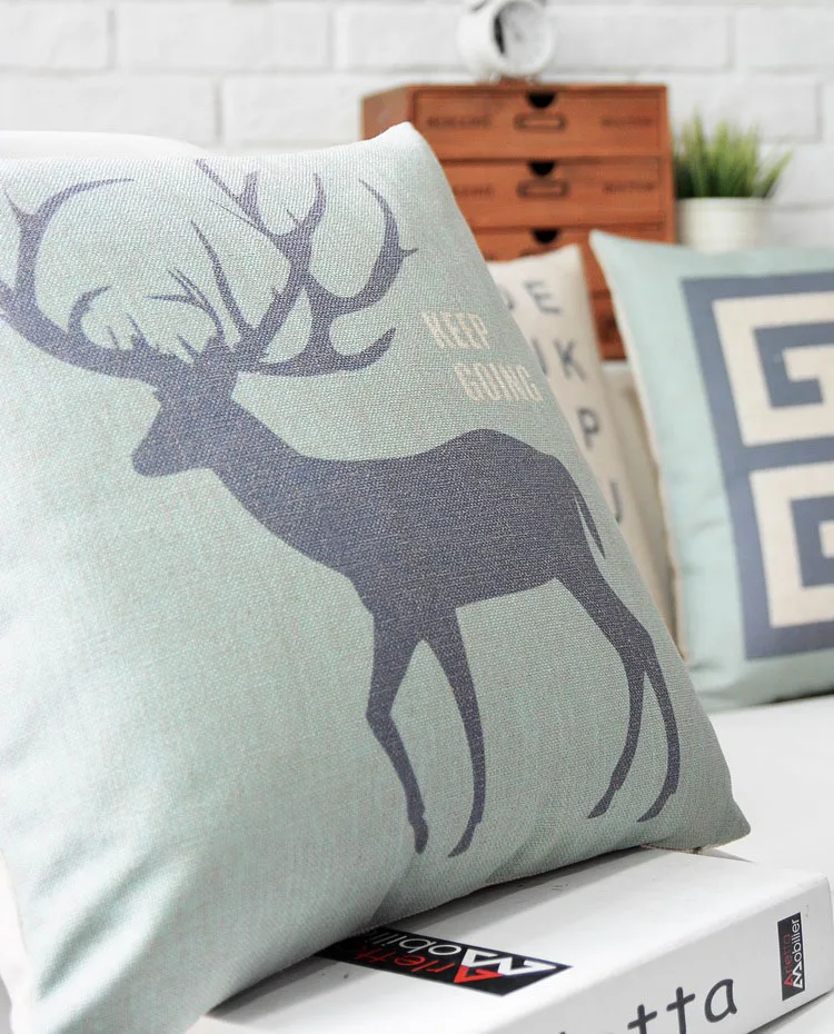 Подушка в скандинавском стиле с изображением синего оленя домашний декор