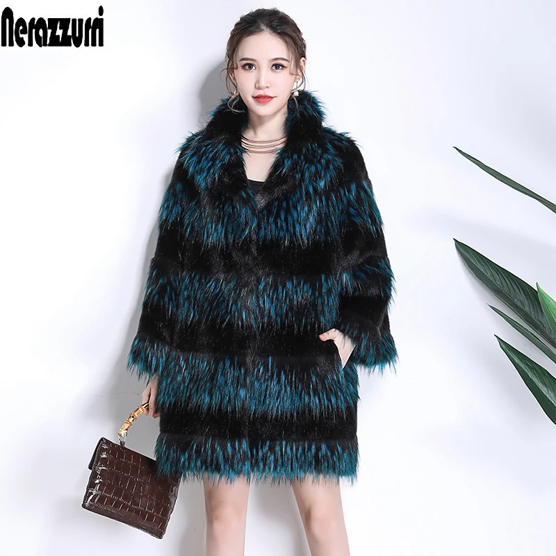 Nerazzurri Winter красочное пальто из искусственного меха лисы для женщин Градиентная