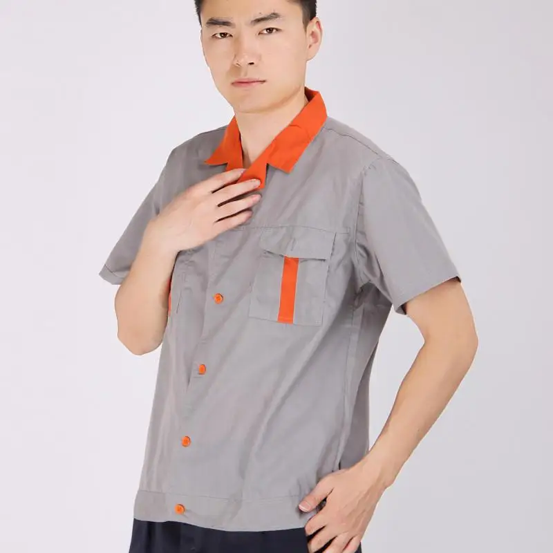 Воздухопроницаемая одежда унисекс удобная серая рабочая с коротким рукавом и