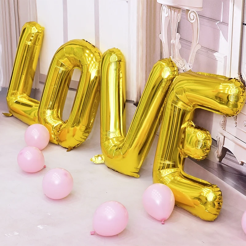 40 дюймов Золото Серебро Любовь алюминиевой фольги шары большие гелием воздушный шар вечерние буквы