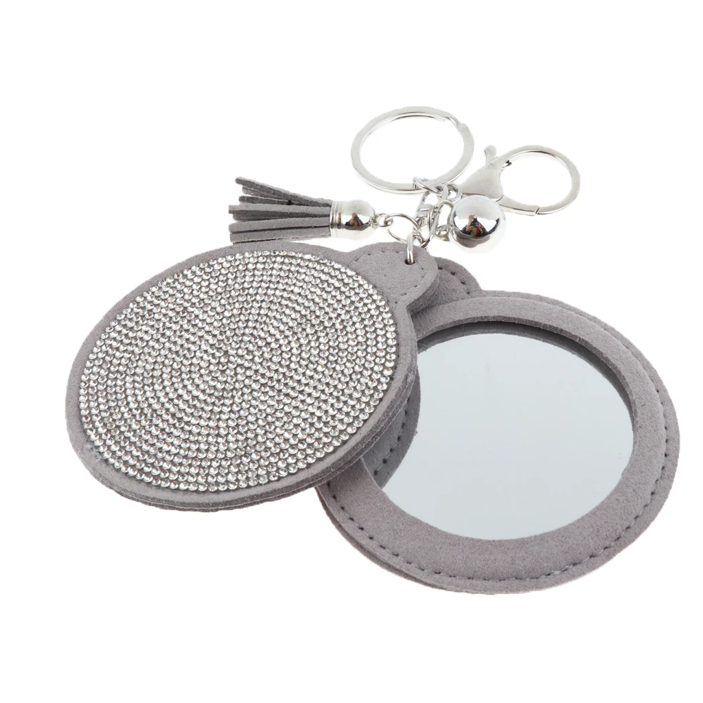 Woman Charm Key Chain Shape Round Crystal Keychain Tassel Mirror Grey | Украшения и аксессуары
