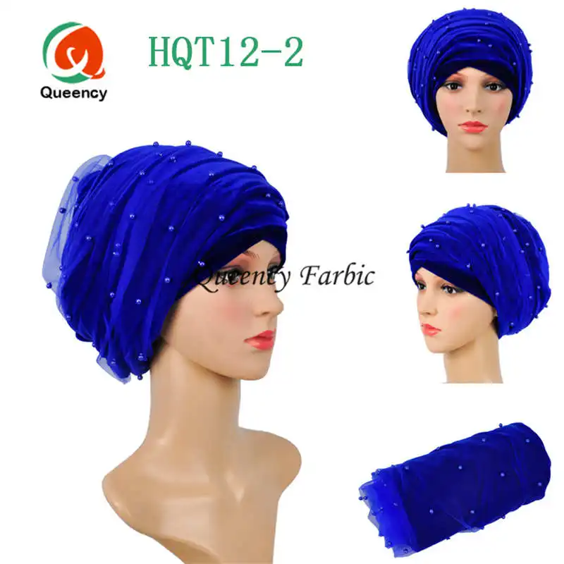 HQT12 New arrival!!Fashion African turban with besds net lace Indian headtie/scarf/turban Width 72&quot*22&quot for wedding or party. | Дом и