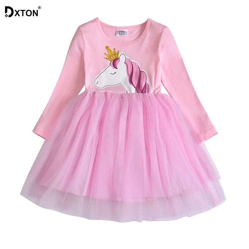 Dxton/Детское платье с единорогом платья длинными рукавами для девочек Одежда