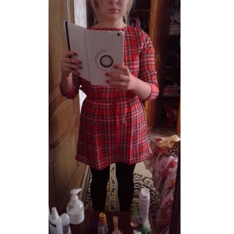 Горячая Продажа 2016 новый стиль осенью и весной женщины plaid платья о-образным