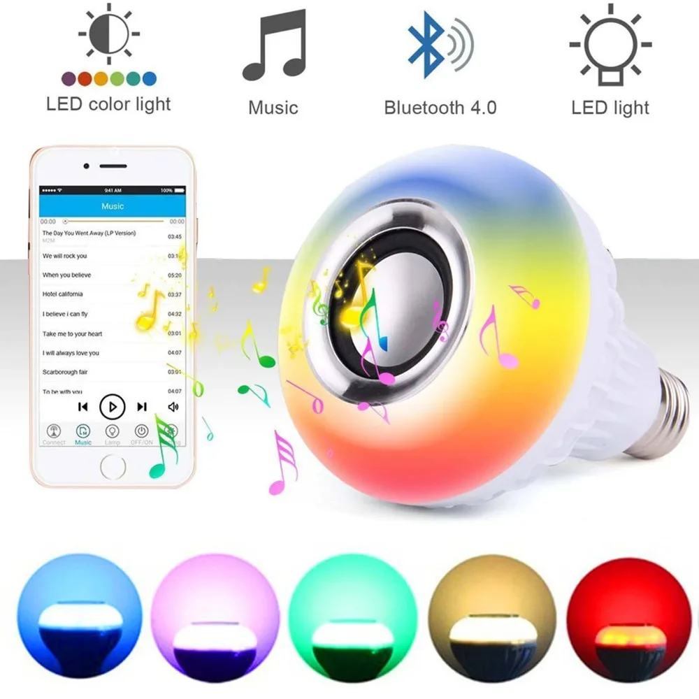 E27 12 Вт Яркая Цветная (RGB) Светодиодная лампа Bluetooth Беспроводной Музыка Аудио