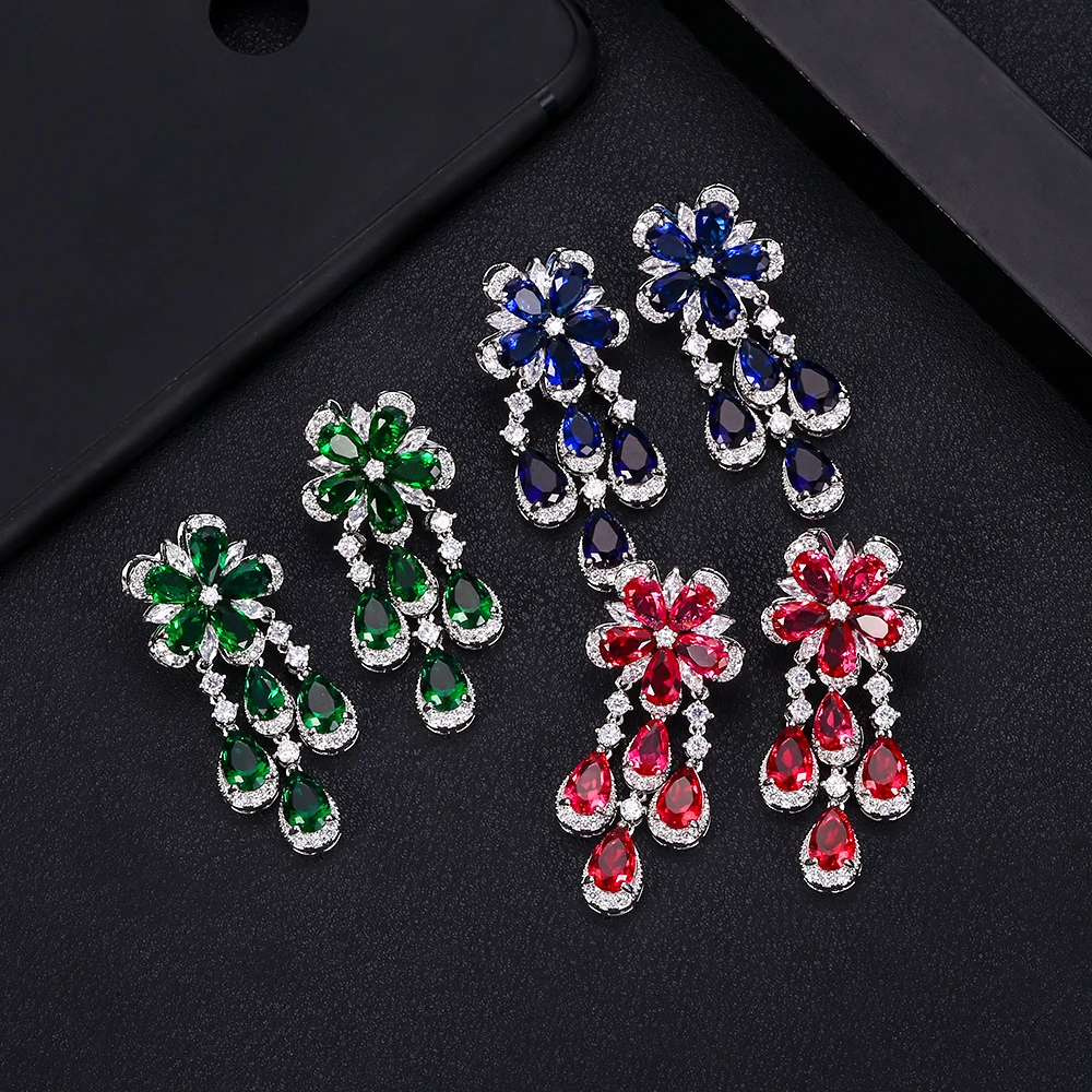 JANKELLY flower Full Mirco Paved Micro Zirconia Women Bridal Dress Wedding Everyday Drop Earring Fashion Jewelry | Украшения и