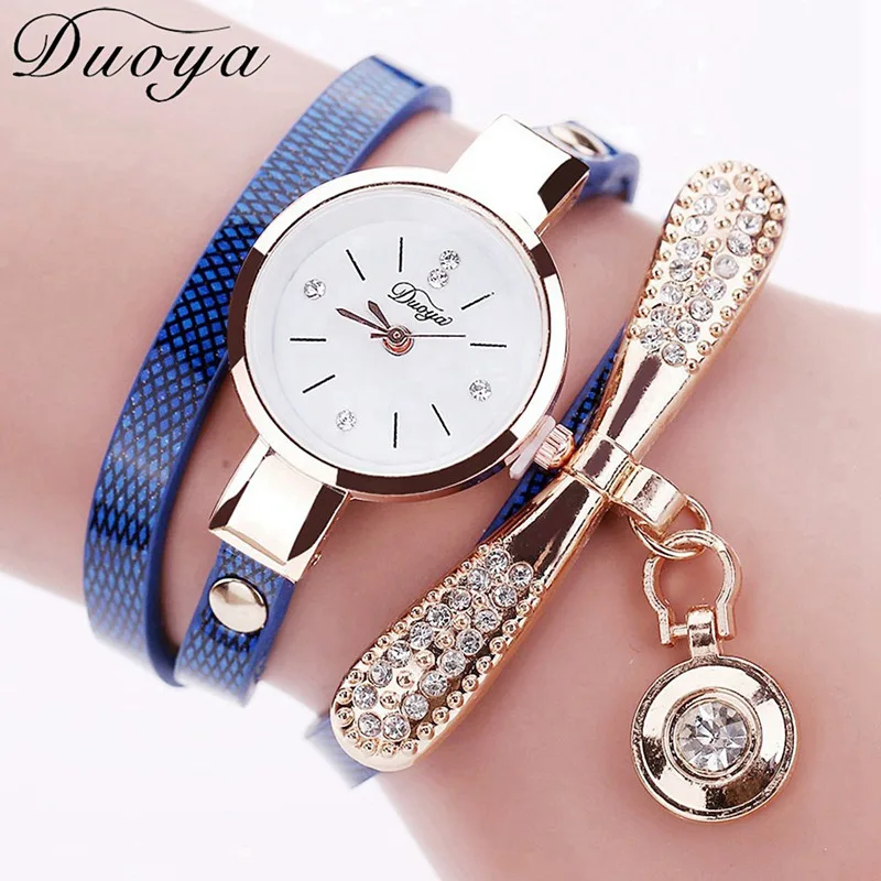Blue Бренд Duoya, браслет, часы для женщин, роскошный золотой кристалл, Модные кварцевые наручные часы, женские винтажные часы, дропшиппинг - Цвет: Blue