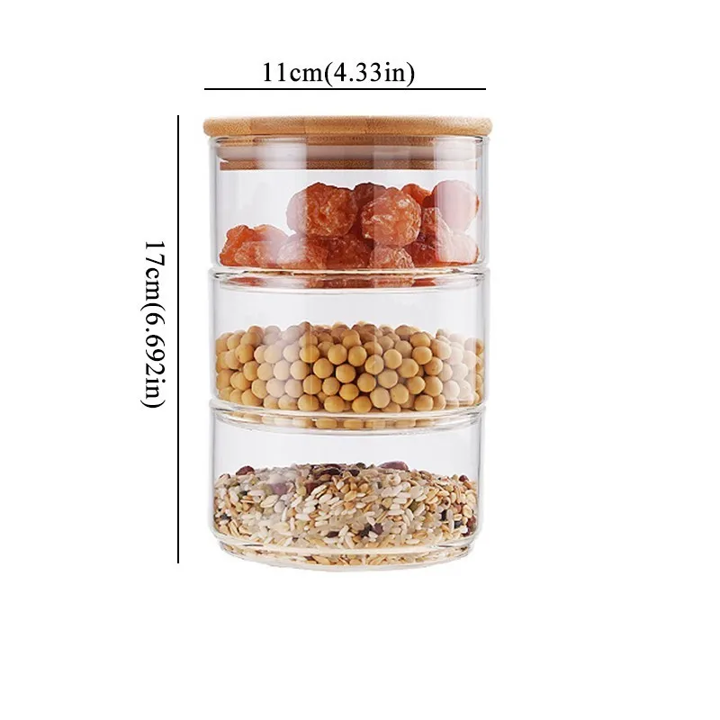 B168bamboo lid 1200ml 3-слойная Мейсон Borosilica со стеклянным кувшином кухонных пищевых контейнеров для массовых грузов Набор для специй сухофрукты хранения может салатник коробка - Цвет: B168bamboo lid