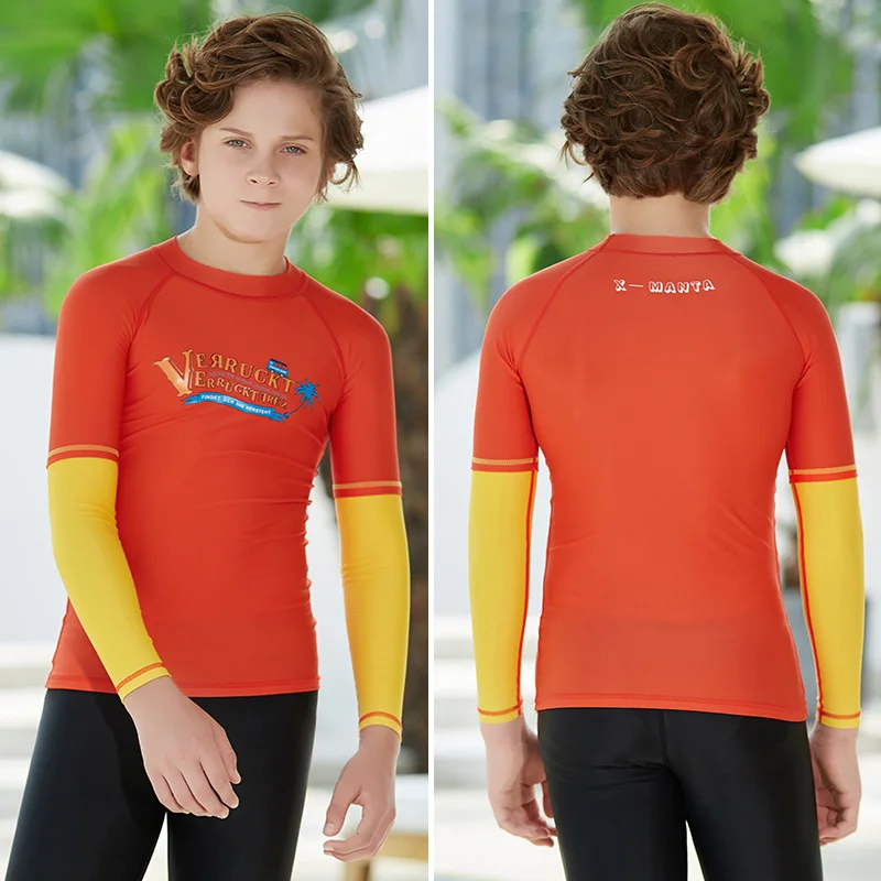 M179501Y-A3 Kids Short Long Sleeve Rash Guard Sun UV Protected UPF50+ Boys Girls Surf Swim Shirt Lycra Basic Skin Athletic Tops(115-165cm - Цвет: M179501Y-A3