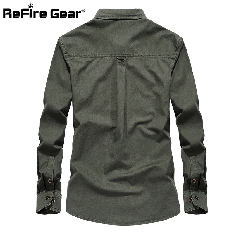 ReFire Gear рубашка в стиле милитари для мужчин осень 100% хлопок дышащие рубашки с