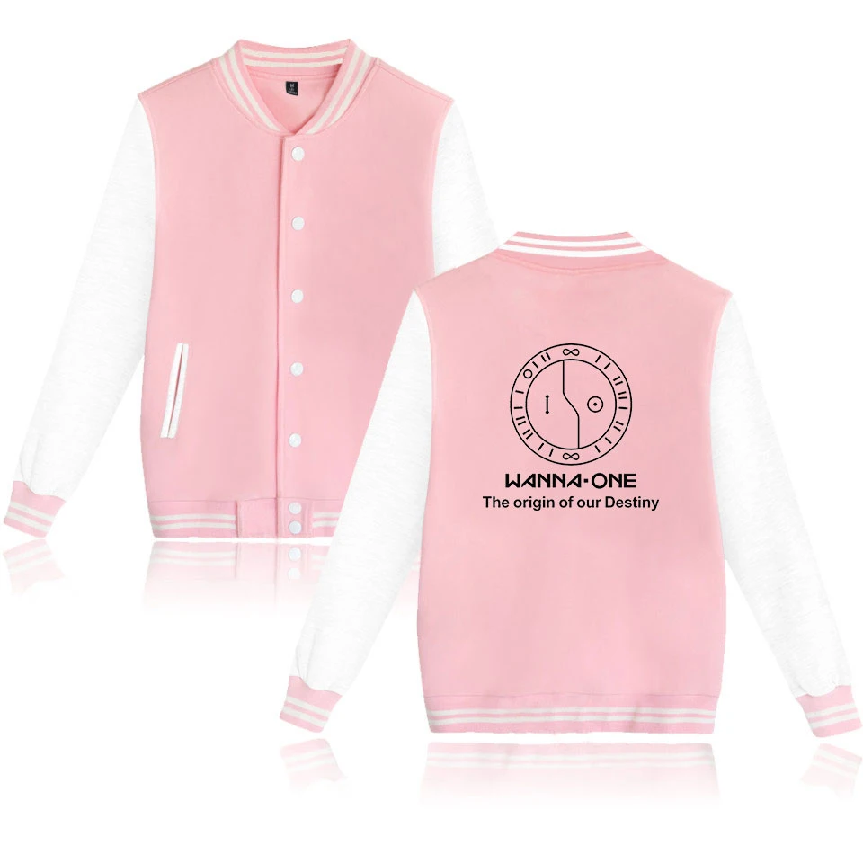 Wanna One Jackets Autumn Winter Fleece Harajuku Baseball Long Sleeve Casual Streetwear Coats | Женская одежда