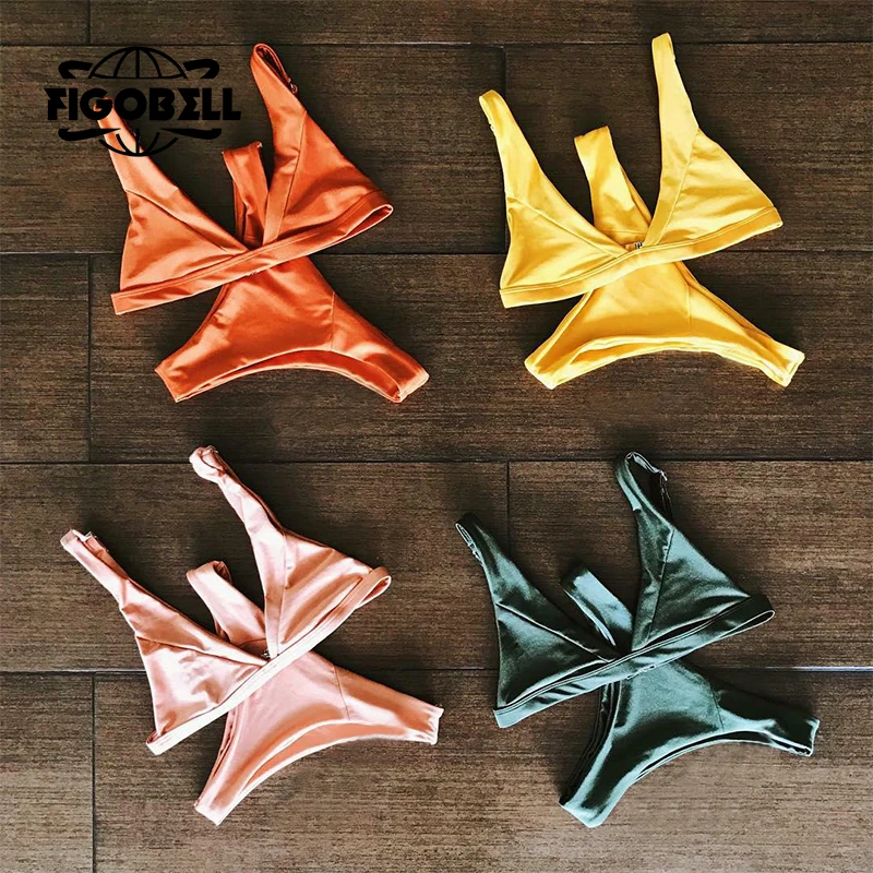 2018 комплект бикини сексуальный пуш-ап купальник женский однотонный с низкой