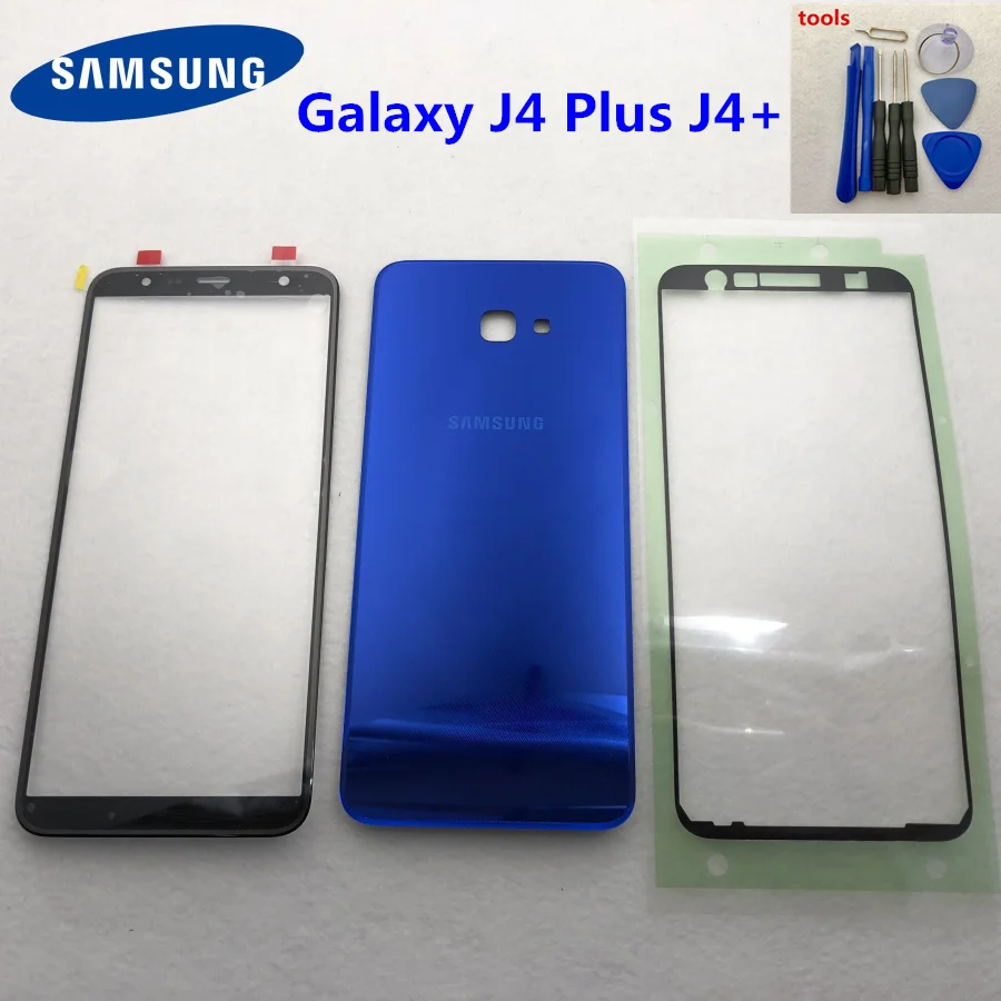 Для samsung Galaxy J4 Plus Задняя крышка батареи Замена корпуса J4+ J415 J415F J415FN передняя стеклянная дверь с клеем