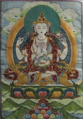 

23.64 "/ Chinese Tibet and Nepal silk embroidery thangka hand guanyin