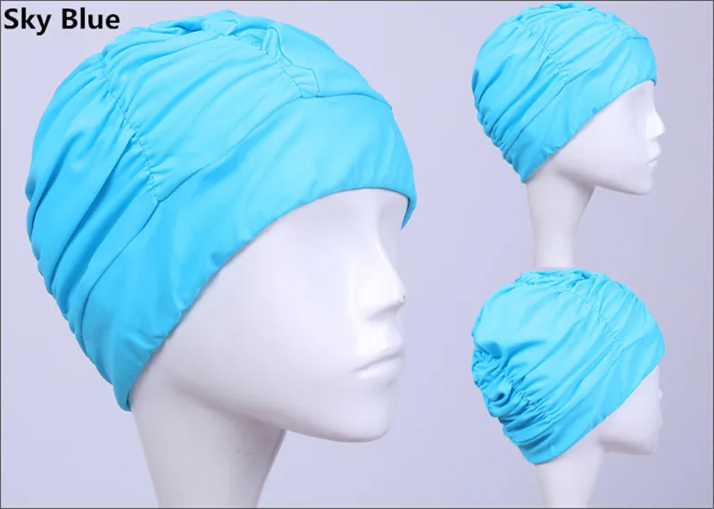 Женские Профессиональные длинные волосы защита ушей плавать ming cap s, спортивный плавательный бассейн спа пляжная шляпа, подростковые девушки высокие эластичные плиссированные плавающие кепки