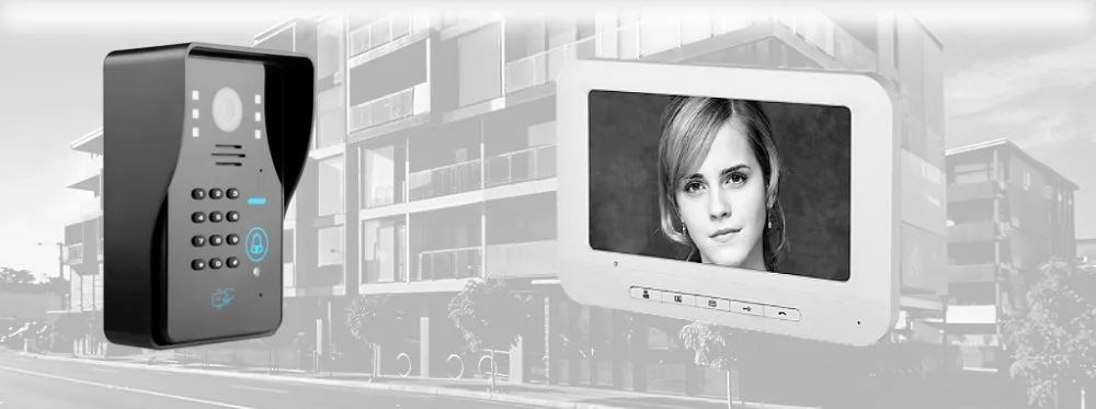 7 дюймов Экран видео-телефон двери внутренной связи Системы 1000TVL Пароль Код Камера 5 шт ID карты видео-дверной звонок