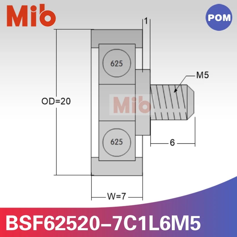 10PCS/lot Stainless Steel M5 thread plastic flat type out diameter 20mm ball bearing wheel shaft screw roller BSF62520-7C1L6M5 |