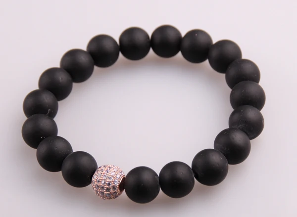 MOODPC Бесплатная доставка микро Цирконий паве шарик мужские браслеты 10 мм черный