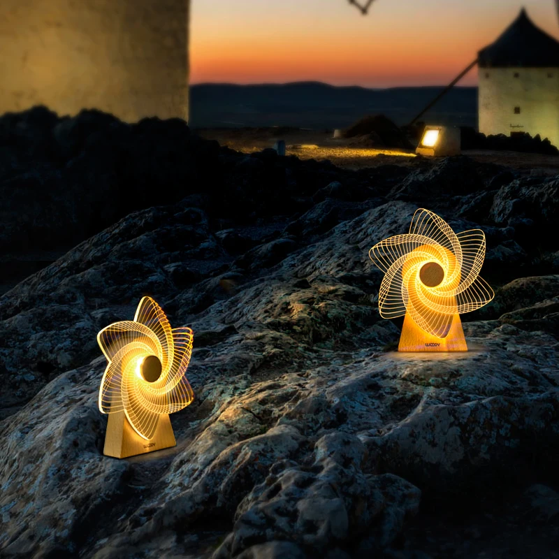 Светодиодный и музыкальный ветряная мельница лампа креативный Деревянный 3D