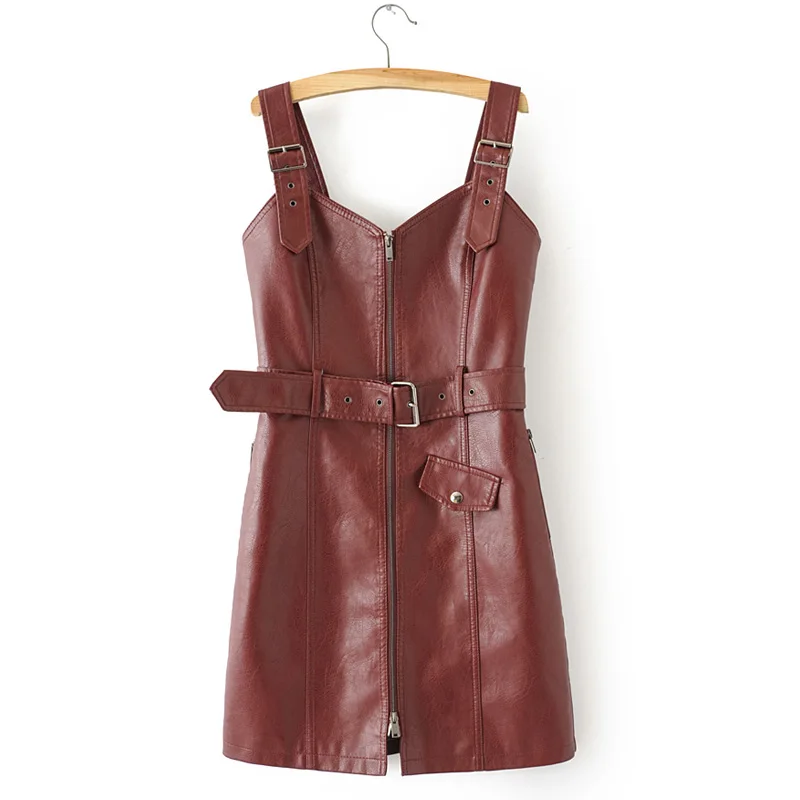 Женское Короткое Платье из искусственной кожи с V образным вырезом и