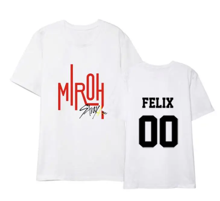 Kpop straykids new album miroh member name printing t shirt unisex fashion summer o neck short sleeve white/grey t-shirt | Женская