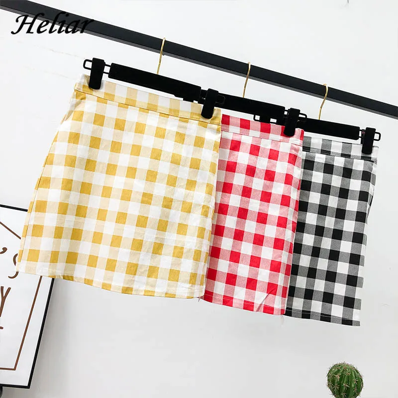 Женская клетчатая мини юбка на молнии с завышенной талией|Женские юбки| |