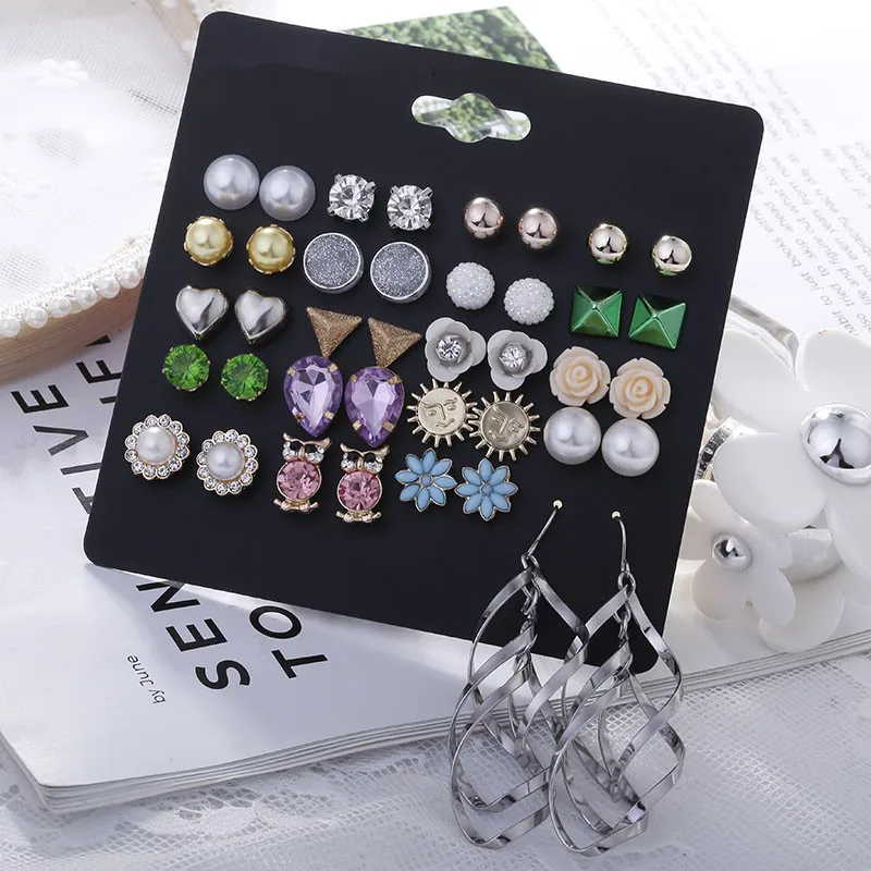 Милые маленькие серьги-гвоздики с кристаллами набор 20 пары/компл. женская мода