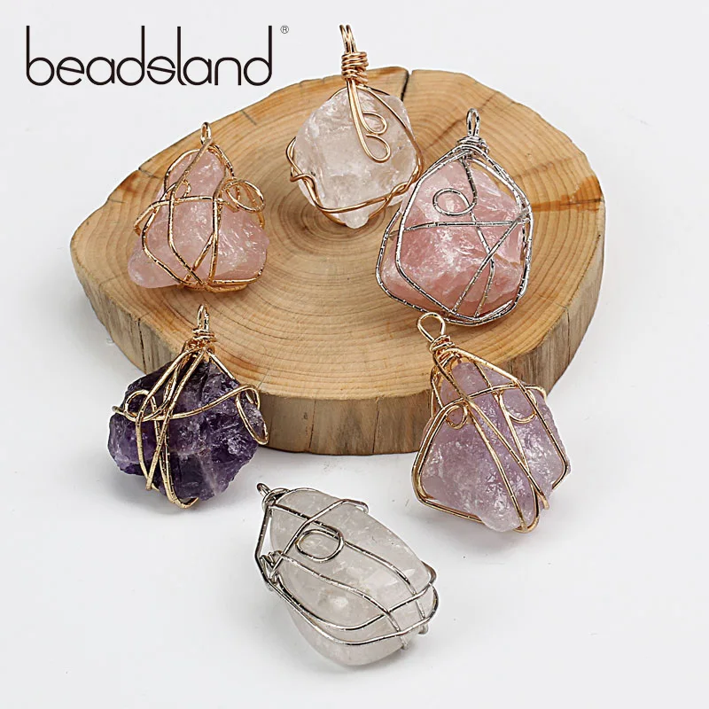Beadsland натуральный камень полудрагоценный асимметричная подвеска с проволокой