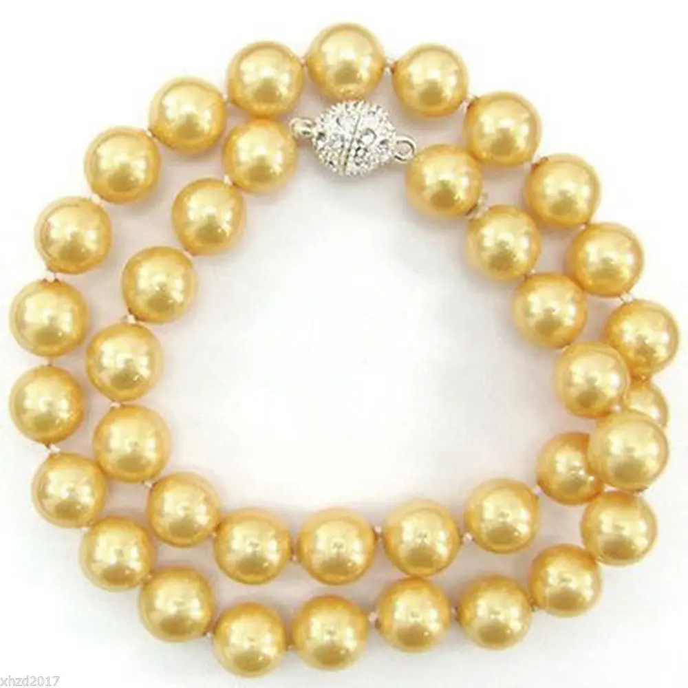 

Fast SHIPPING10mm Golden South Sea Shell Pearl Necklace 18" AAA Rhinestone Magnet Clasp NEW