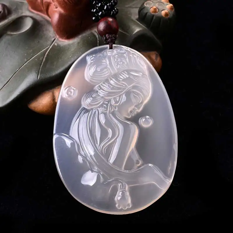 Kyszdl красивый натуральный белый халцедон резные Красота кулон Для женщин Мода