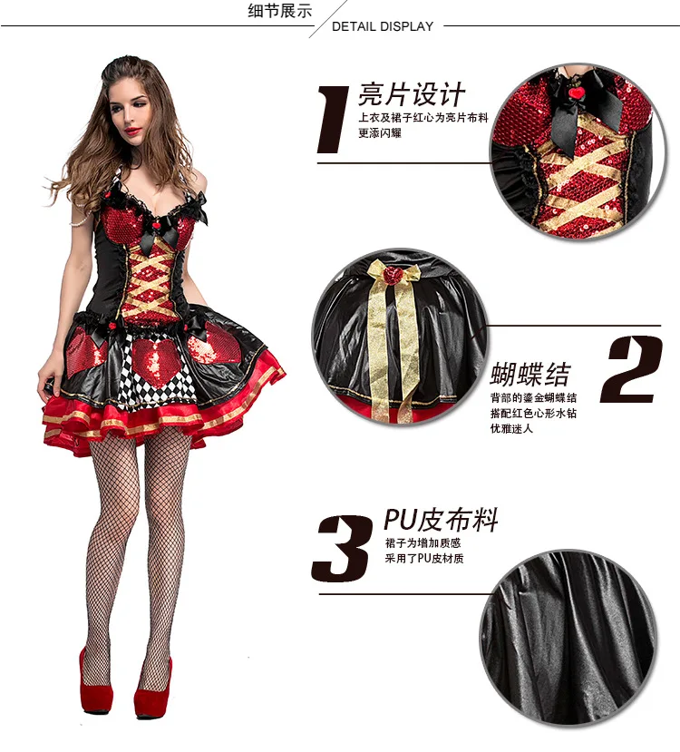 

Halloween Costumes Adult Womens Poker Red Queen of Hearts Costume Dress Carnival Party Queen princess Costumes for Women