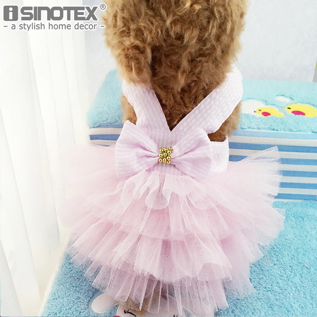 Платье в полоску для домашних животных летнее кружевное платье с бантом кошек и