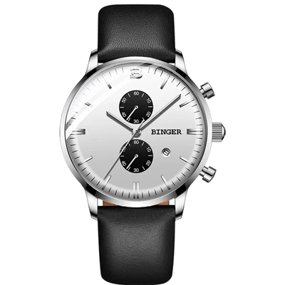 leather White Мужские часы Switzerland BINGER лучший бренд класса люкс водонепроницаемые наручные часы Дата Простые повседневные кварцевые часы для мужчин спортивные часы - Цвет: leather White