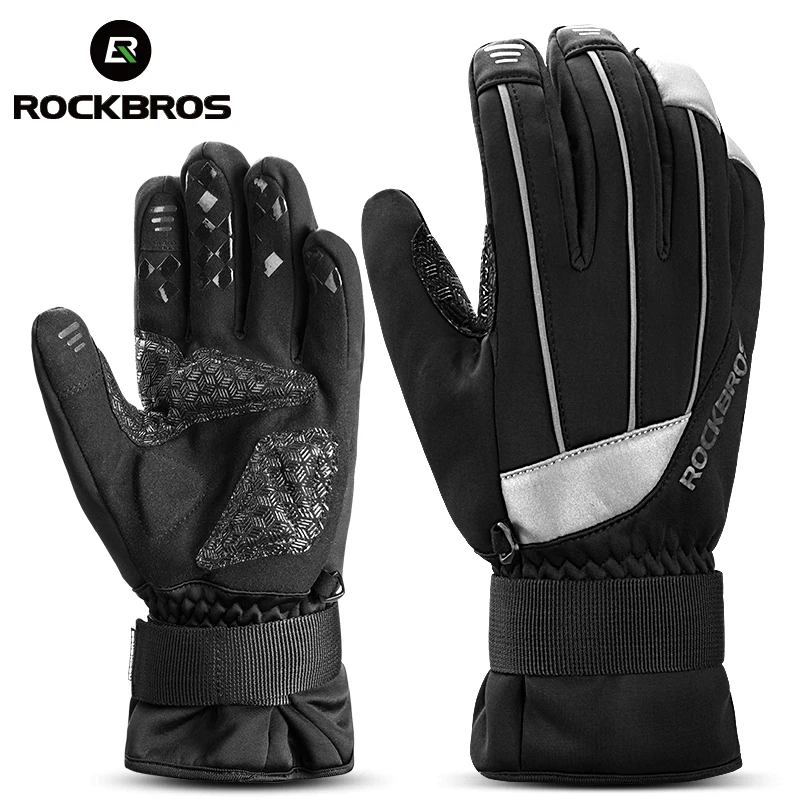 

ROCKBROS Winter Cycling Gloves Waterproof Touch Screen Bicycle Bike Gloves Anti-slip Warm Fleece Reflective Cycling Ski Gloves