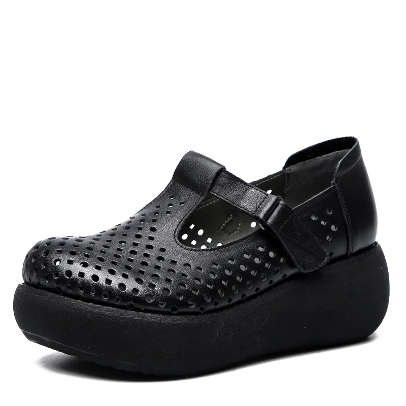 DRKANOL модная обувь ручной работы; женские Винтаж натуральная кожа Для женщин на плоской подошве; дышащая обувь на платформе Повседневная Летняя обувь