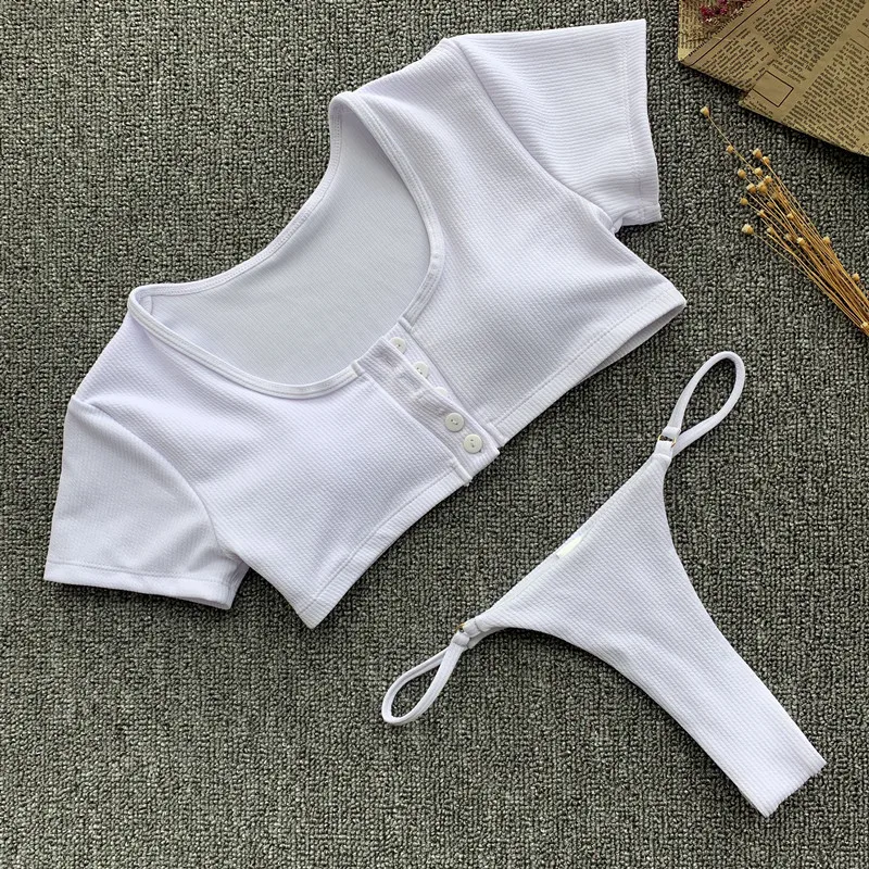 Женский купальник бикини Одноцветный сексуальный стринги с подкладкой пляжная