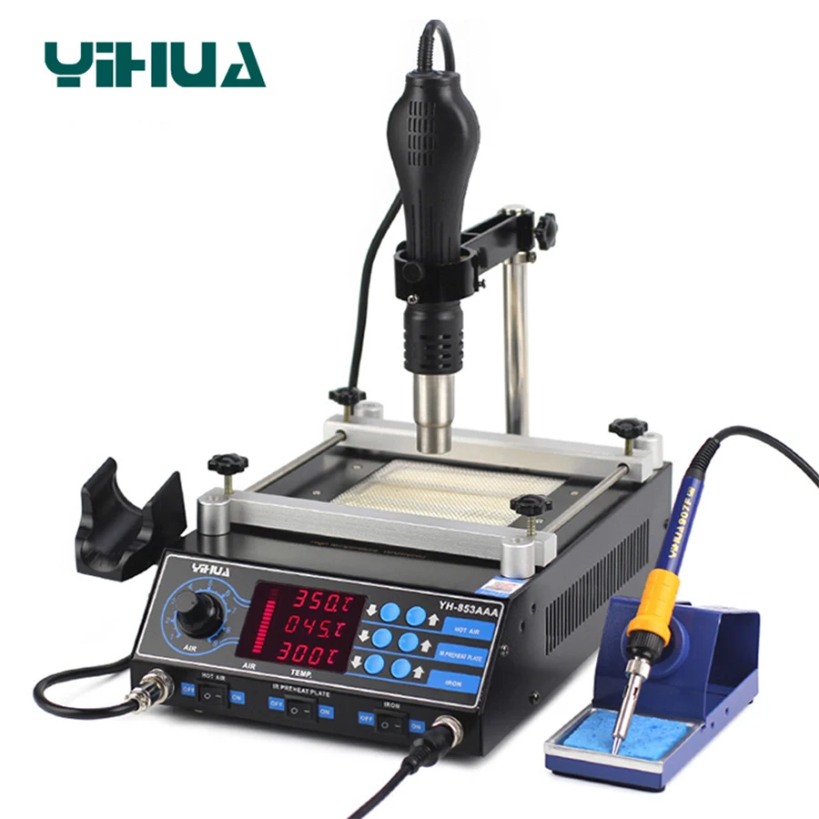 

YIHUA 853AAA сумка паяльная станция 3 в 1 станция предварительного нагрева с горячим воздушным пистолетом паяльник кронштейн паяльная станция св...