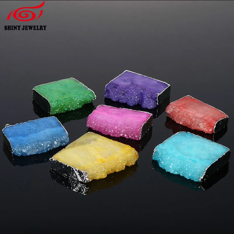 Мода Посеребренная ободок синий кристалл Druzy срез Подвеска Шарм двойной