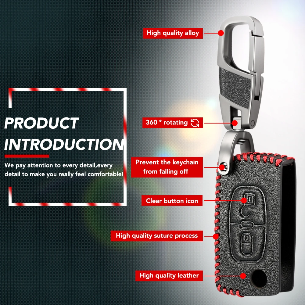 Новый дизайн 2 кнопки кожаный чехол для ключей автомобиля PEUGEOT RCZ 206 207 307 308 407 408 Citroen