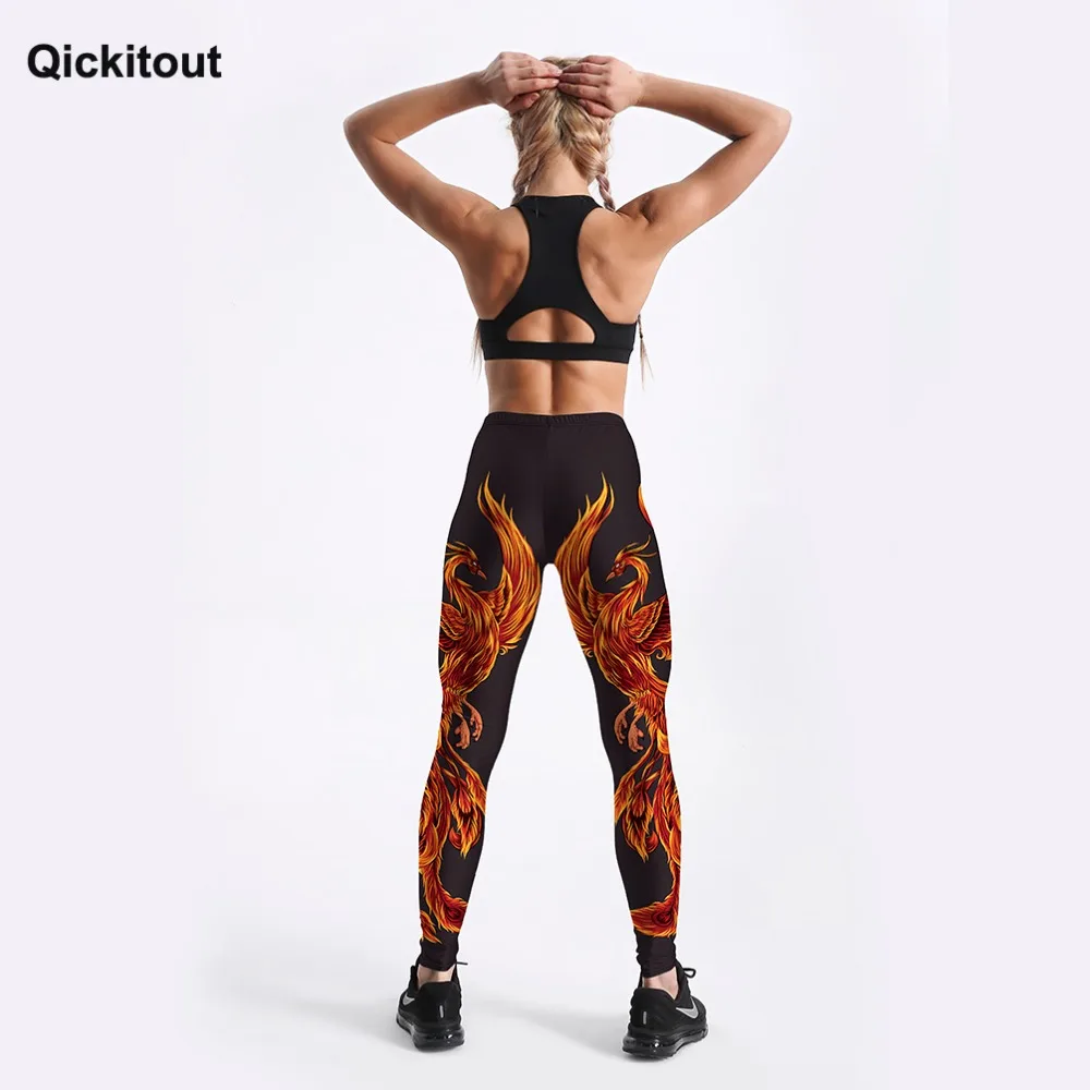 Qickitout,, женские леггинсы, Пламенный Феникс, 3D принт, панк, для девушек, легинсы, штаны для фитнеса, тренировочные штаны, Длинные эластичные S-4Xl