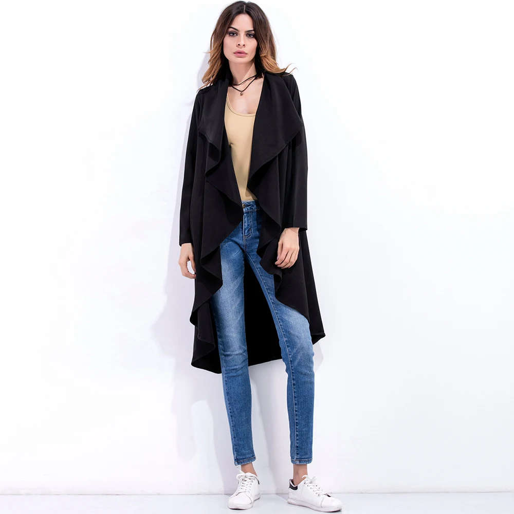 Женское офисное пальто с длинным рукавом Berydress черное элегантное осеннее