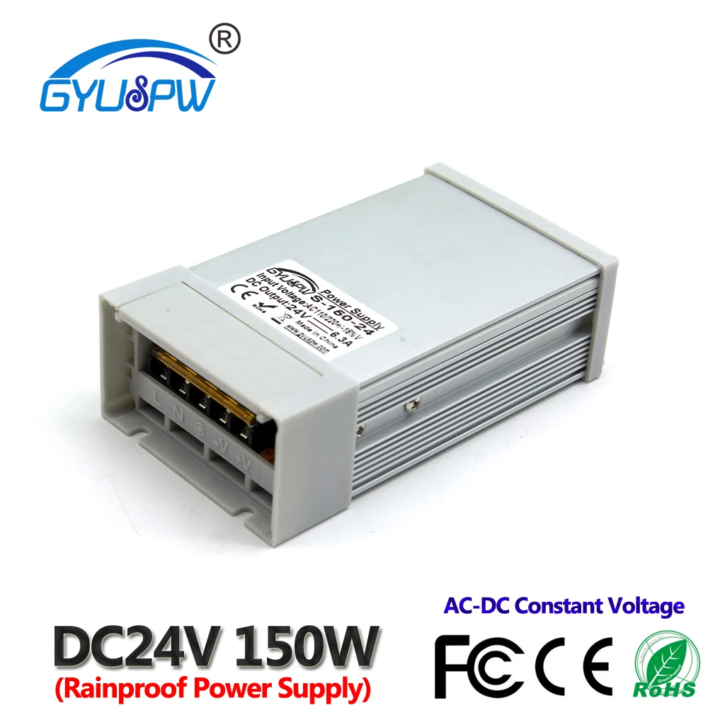 Уличный непромокаемый светодиодный драйвер источника питания DC24V 6.3A 150 Вт