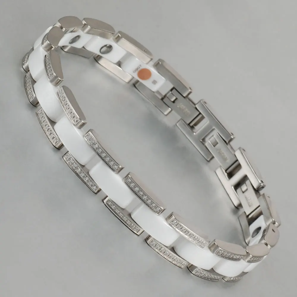Wollet Jewelry Black White Ceramic Solid Germanium Bracelets Bangle for Women Men Magnet Metallic Health Healing Energy