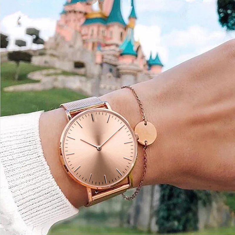 SET 4 Mavis Hare розовое золото красота сетки кварцевые часы с Stianless стальной круг Монета браслет на предплечье как идеальный подарок - Окраска металла: SET 4