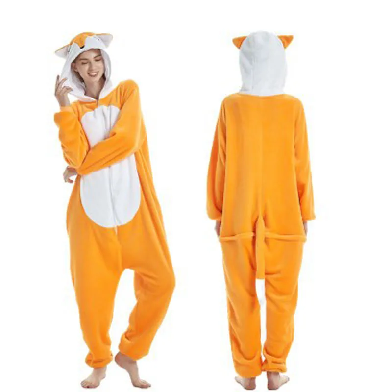 Adunt Хэллоуин животных Пижама фланель с капюшоном цельный пижамы сцены костюм