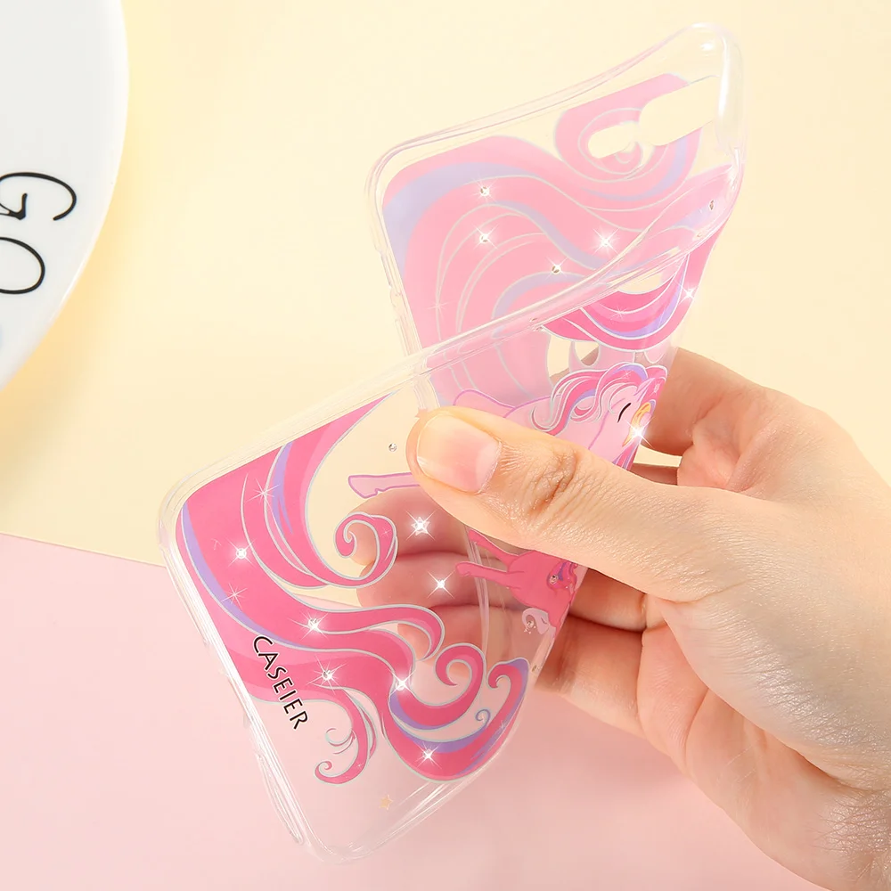 Caseier Единорог рисунком чехол для iPhone 6 6S 7 8 plus со стразами Чехол IPhone X 10 5 5S SE телефон