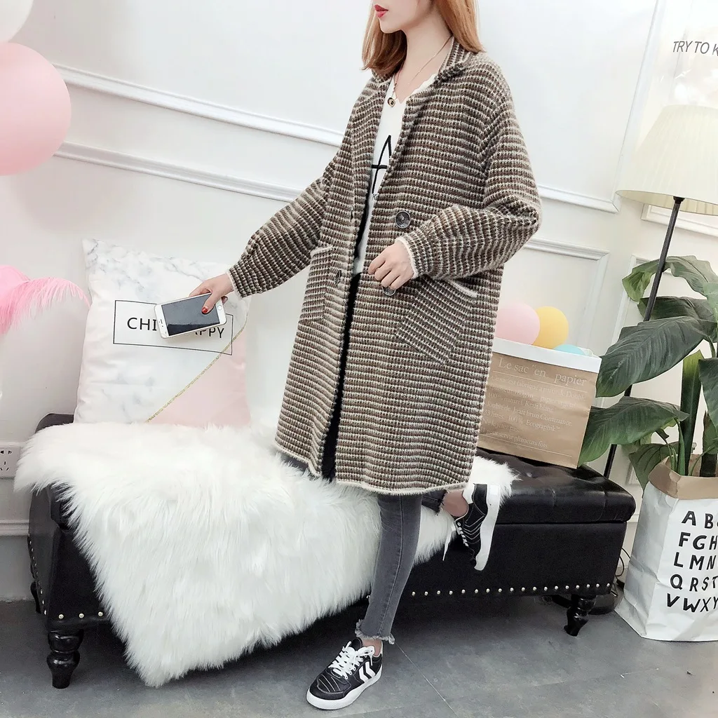 2019 осень и зима новая имитация вельвета длинная вязанная куртка Женская